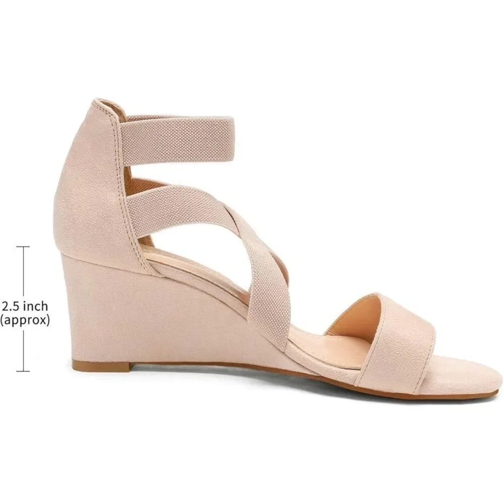 Dream Pairs Womens 8 Tan Faux Suede Elastic Ankle Strap 2.5